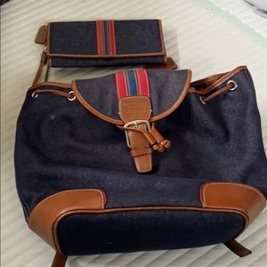 Coach blue jean backpack/purse with wallet